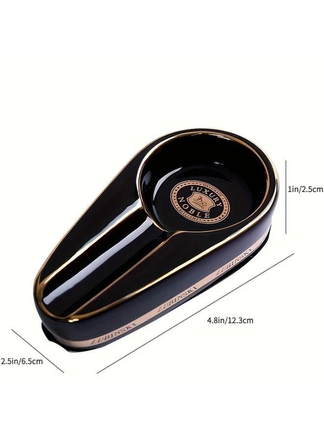 Yellow Ceramic Cigar Ashtray Portable Mini Classic Painted Home Accessory - Image 2